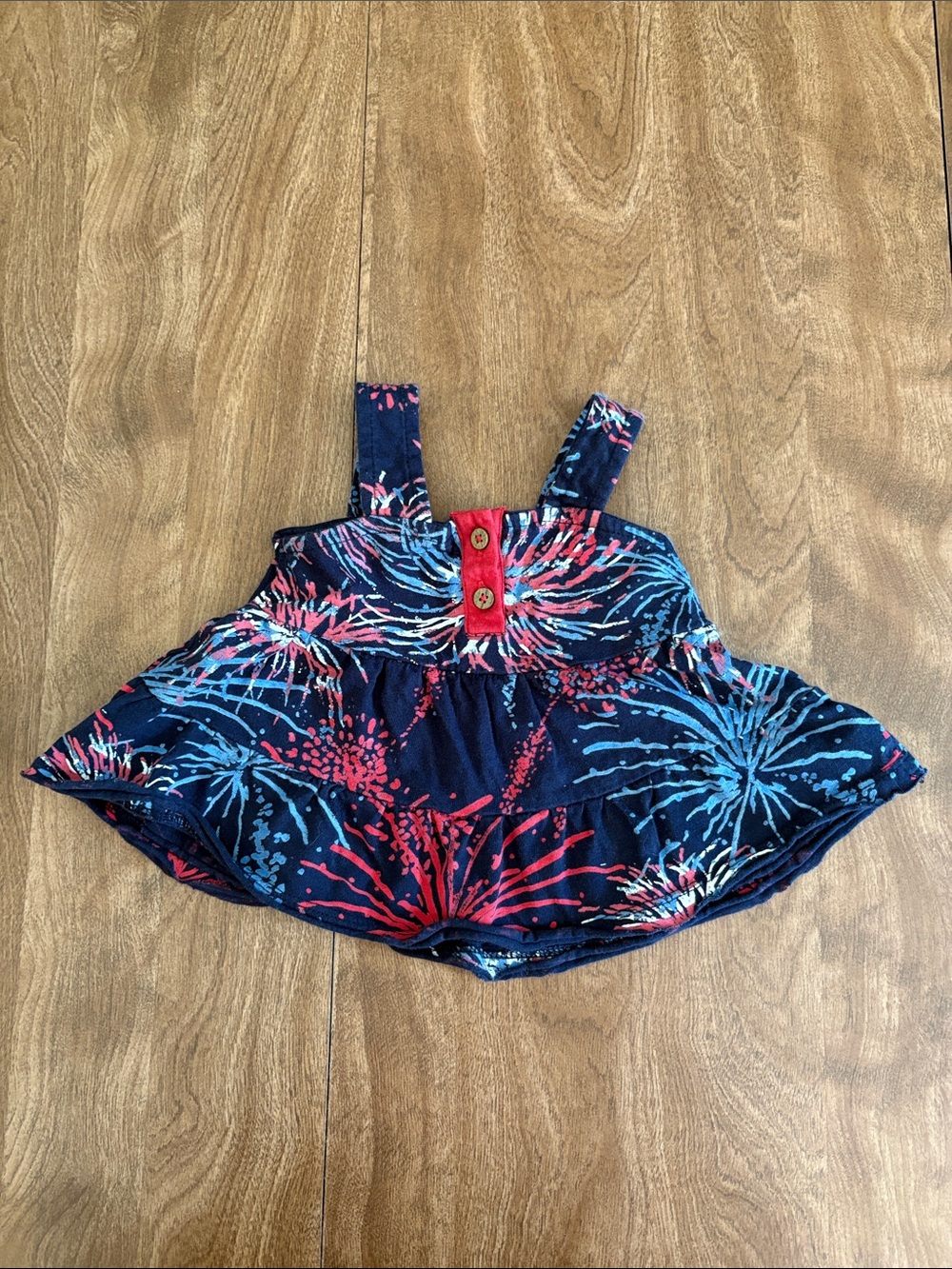 Navy Blue Toddler Sundress with Red & Light Blue Firework Print
